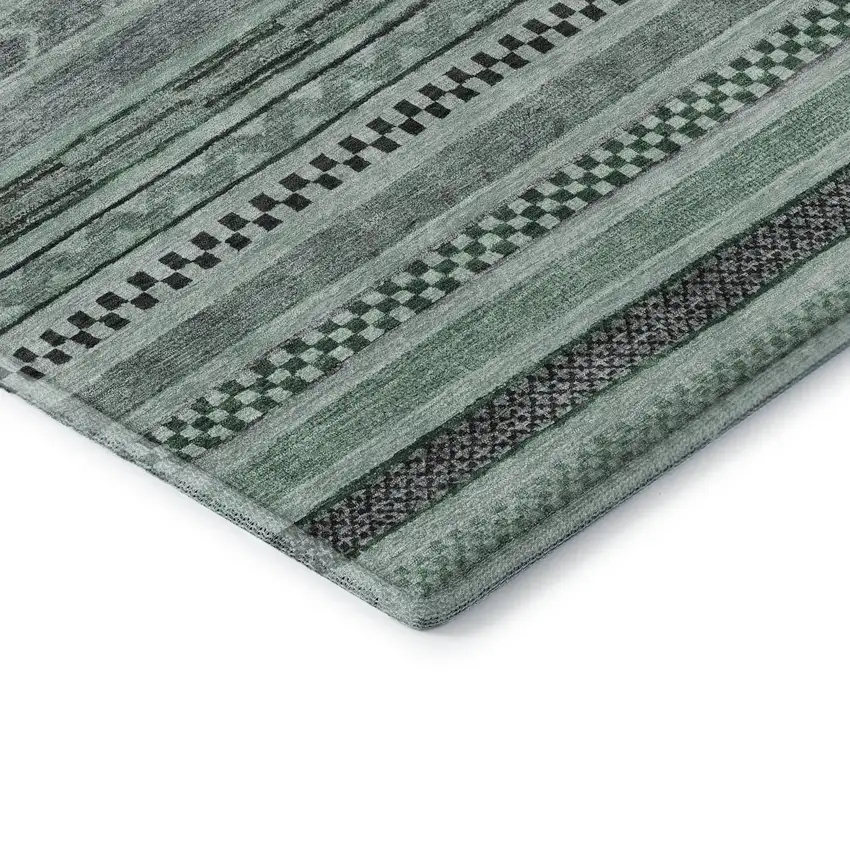 Teal And Gray Striped Washable Area Rug With UV Protection Photo 7