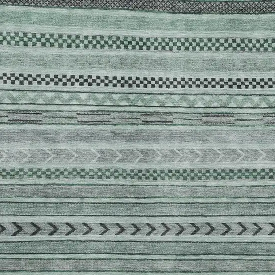 Teal And Gray Striped Washable Area Rug With UV Protection Photo 2