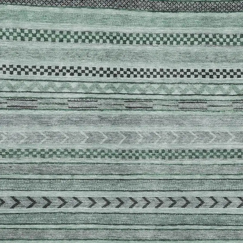 Teal And Gray Striped Washable Area Rug With UV Protection Photo 2