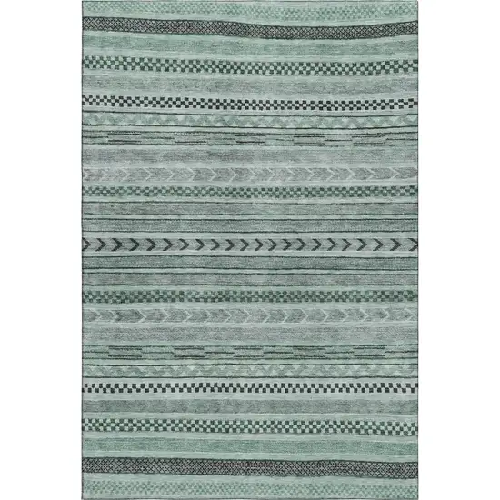 Teal And Gray Striped Washable Area Rug With UV Protection Photo 1