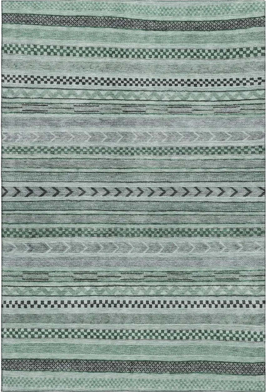 Teal And Gray Striped Washable Area Rug With UV Protection Photo 1