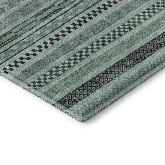 Teal And Gray Striped Washable Area Rug With UV Protection Photo 7