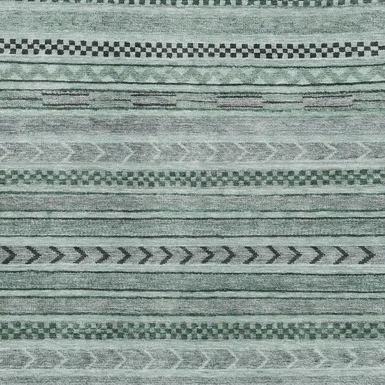 Teal And Gray Striped Washable Area Rug With UV Protection Photo 2
