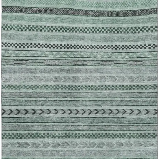 Teal And Gray Striped Washable Area Rug With UV Protection Photo 3