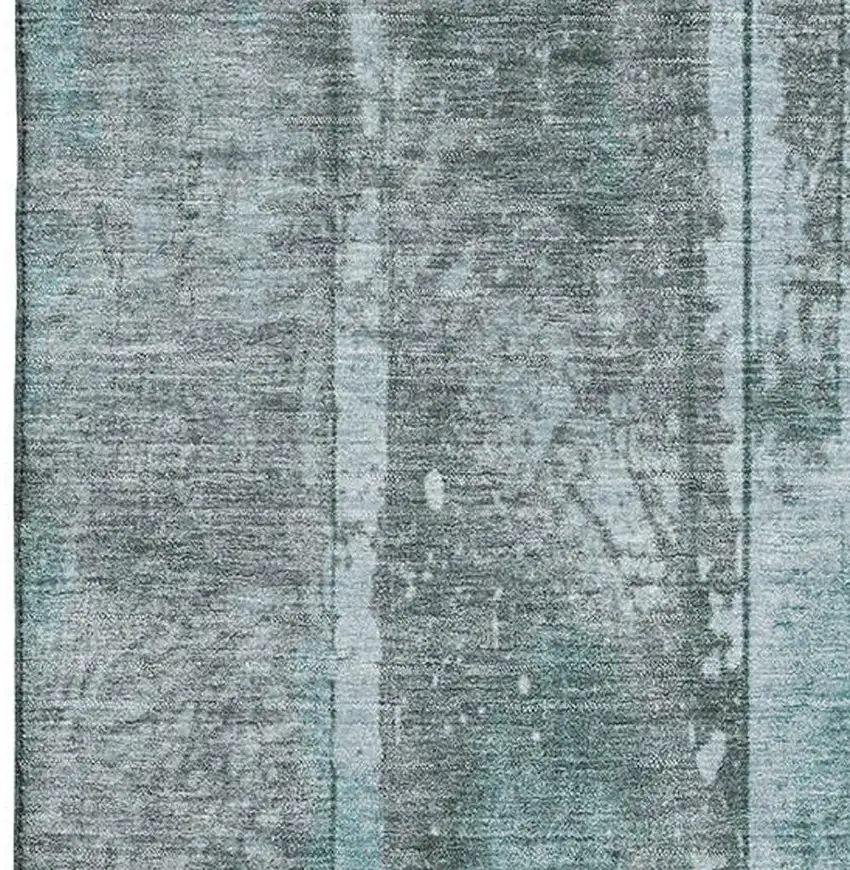 Teal And Gray Striped Washable Area Rug With UV Protection Photo 2