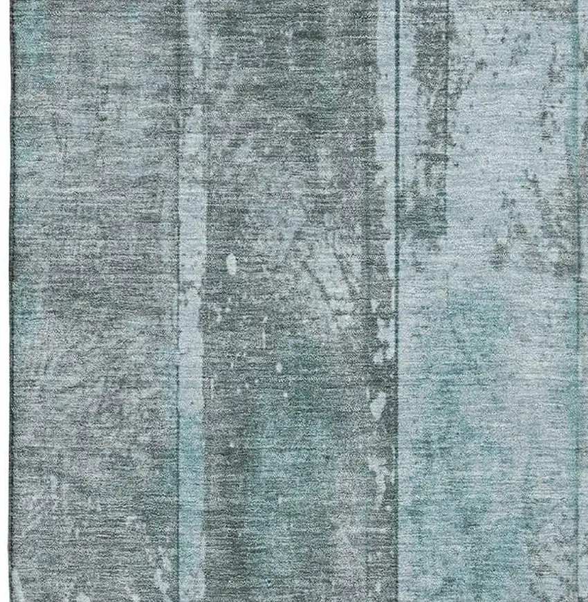 Teal And Gray Striped Washable Area Rug With UV Protection Photo 2