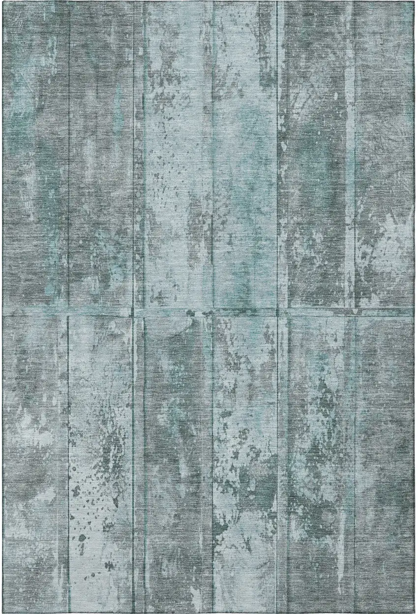 Teal And Gray Striped Washable Area Rug With UV Protection Photo 3
