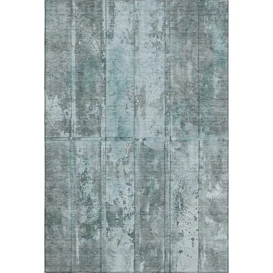 Teal And Gray Striped Washable Area Rug With UV Protection Photo 1