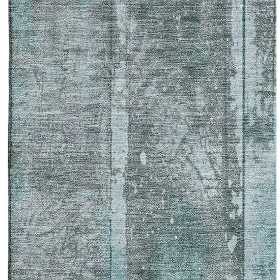 Teal And Gray Striped Washable Area Rug With UV Protection Photo 2