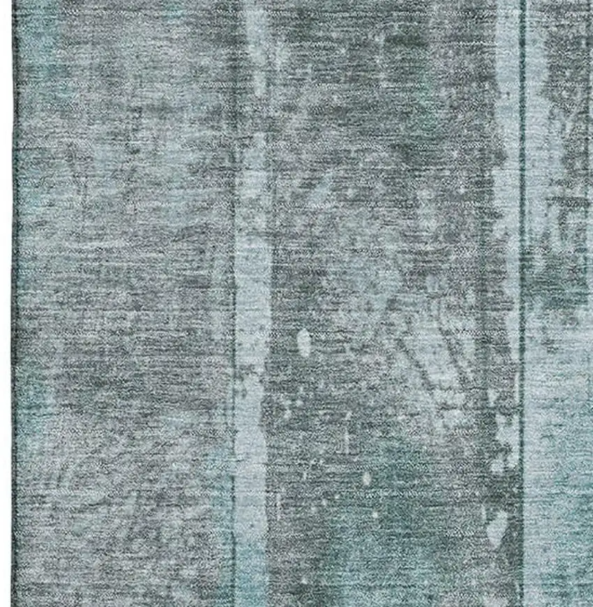 Teal And Gray Striped Washable Area Rug With UV Protection Photo 2