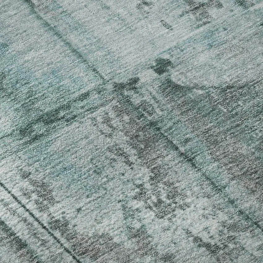 Teal And Gray Striped Washable Area Rug With UV Protection Photo 9