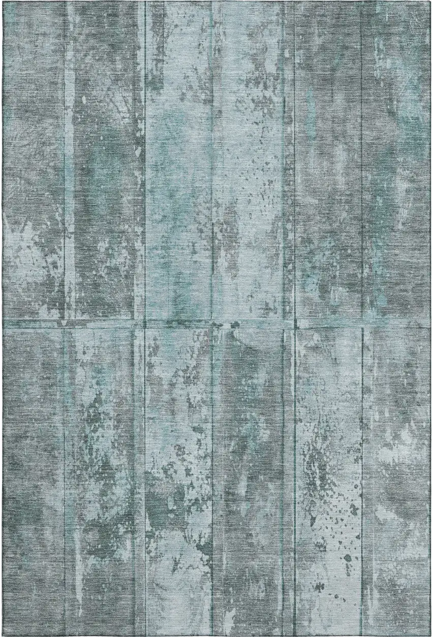 Teal And Gray Striped Washable Area Rug With UV Protection Photo 1