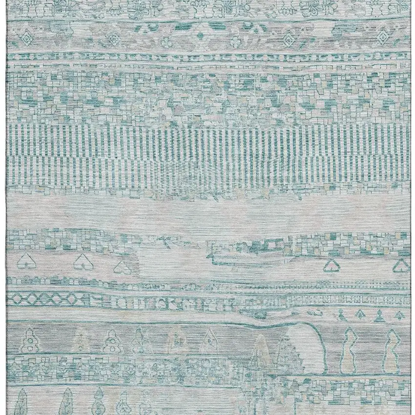 Teal And Gray Striped Washable Area Rug With UV Protection Photo 3