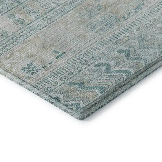 Teal And Gray Striped Washable Area Rug With UV Protection Photo 7