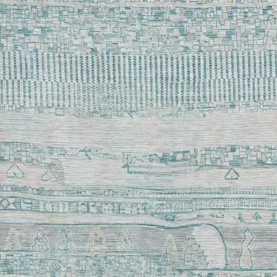 Teal And Gray Striped Washable Area Rug With UV Protection Photo 2