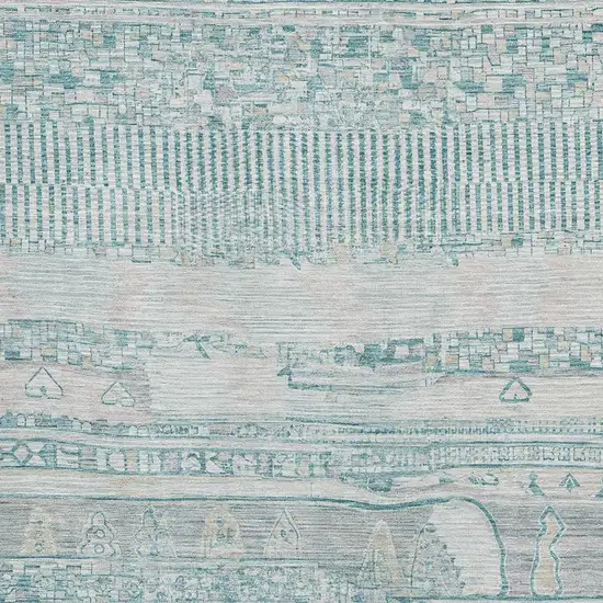 Teal And Gray Striped Washable Area Rug With UV Protection Photo 3