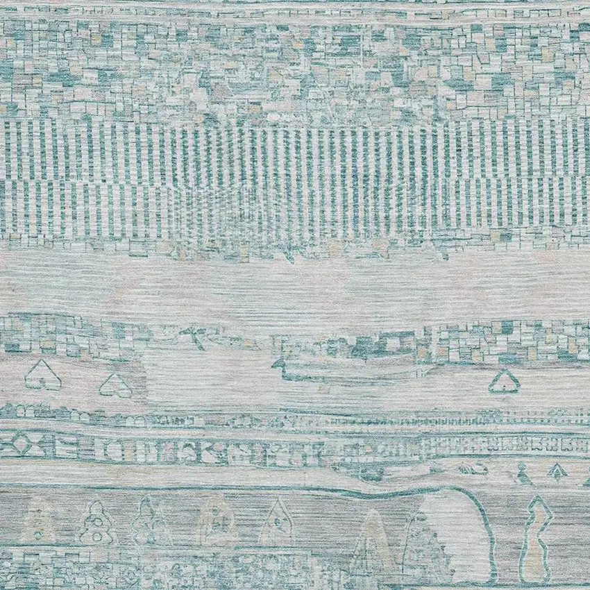 Teal And Gray Striped Washable Area Rug With UV Protection Photo 3