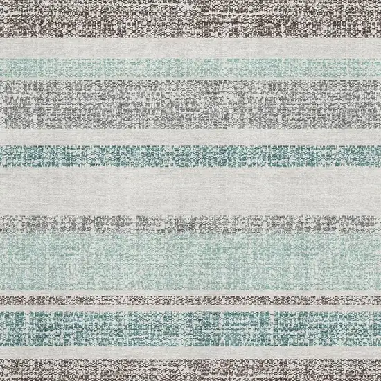 Teal And Gray Striped Washable Area Rug With UV Protection Photo 3