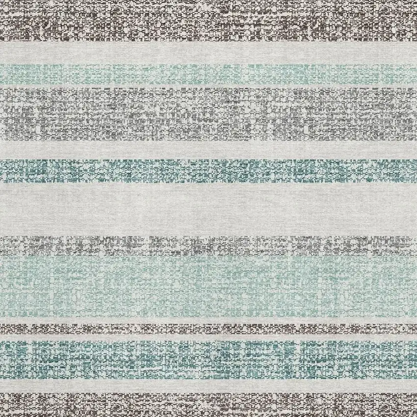 Teal And Gray Striped Washable Area Rug With UV Protection Photo 3