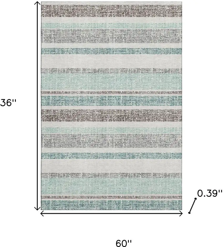 Teal And Gray Striped Washable Area Rug With UV Protection Photo 9