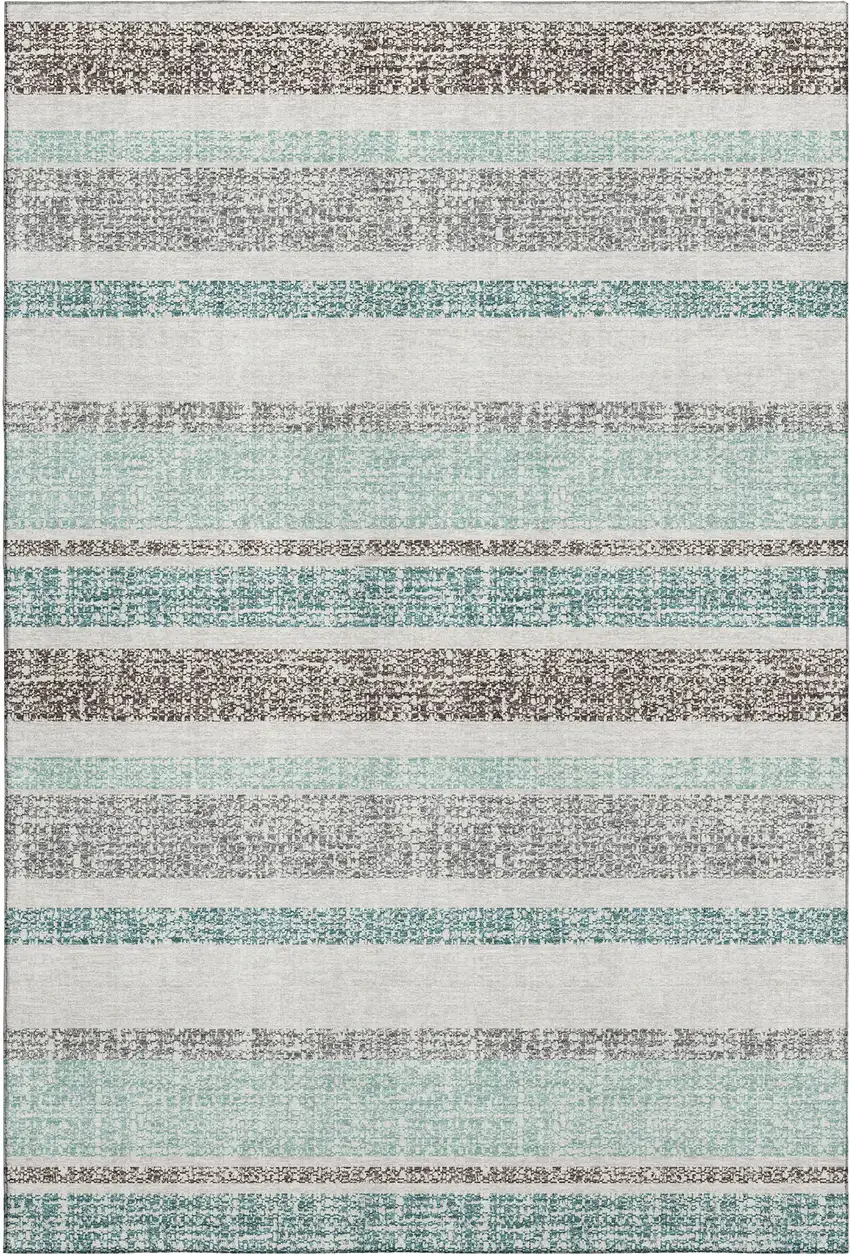 Teal And Gray Striped Washable Area Rug With UV Protection Photo 1