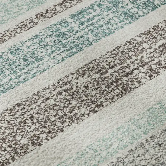Teal And Gray Striped Washable Area Rug With UV Protection Photo 8