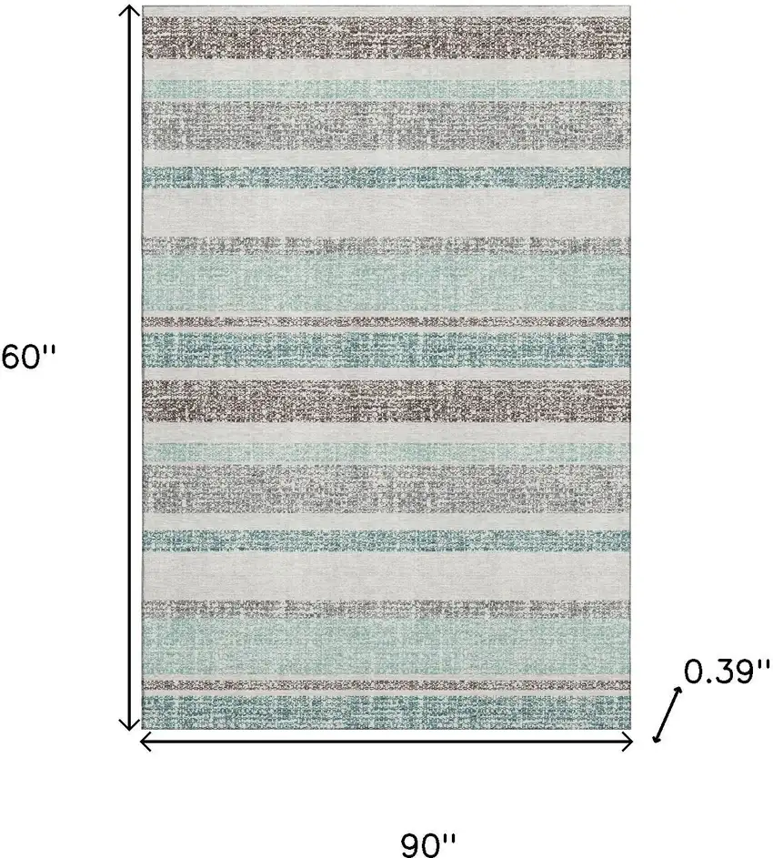 Teal And Gray Striped Washable Area Rug With UV Protection Photo 9