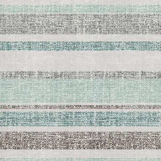 Teal And Gray Striped Washable Area Rug With UV Protection Photo 3