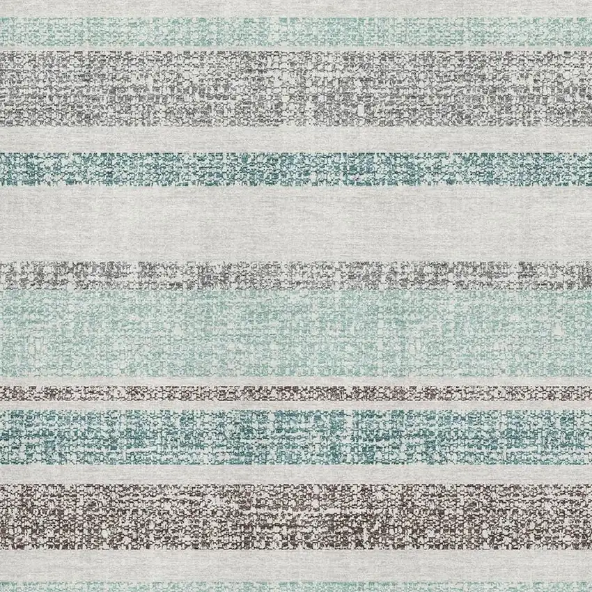 Teal And Gray Striped Washable Area Rug With UV Protection Photo 3