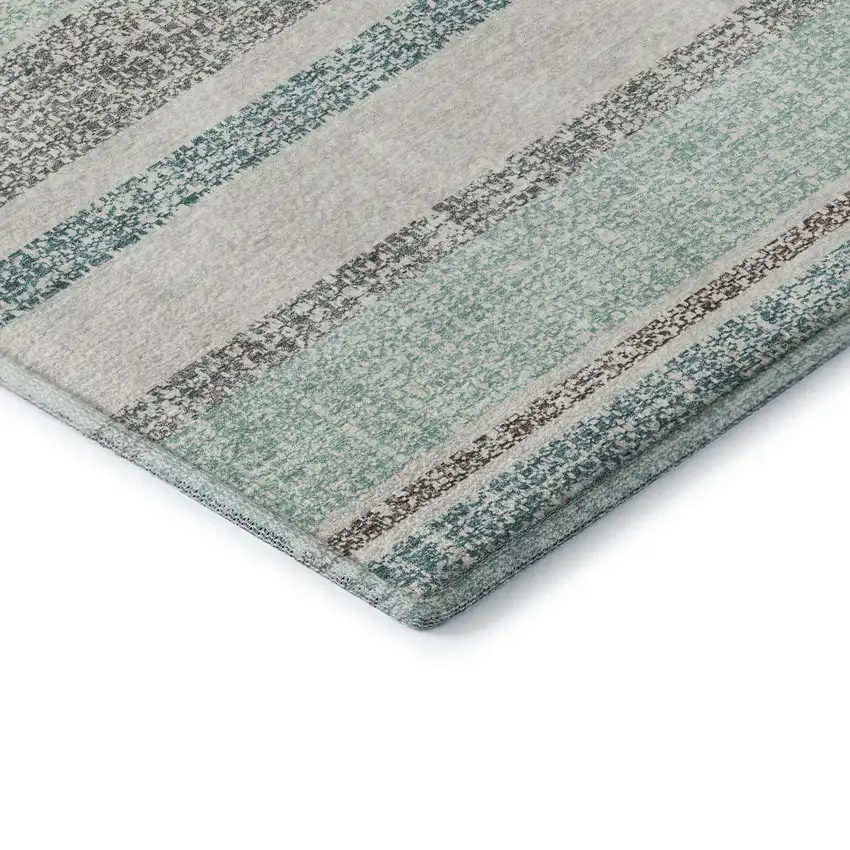 Teal And Gray Striped Washable Area Rug With UV Protection Photo 7
