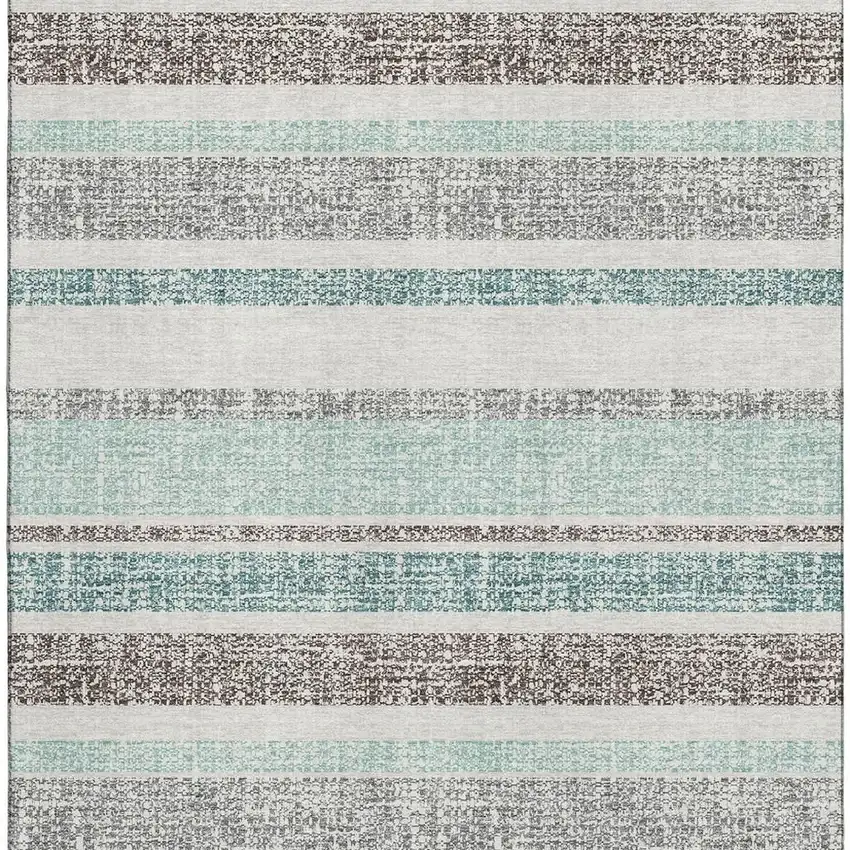 Teal And Gray Striped Washable Area Rug With UV Protection Photo 3