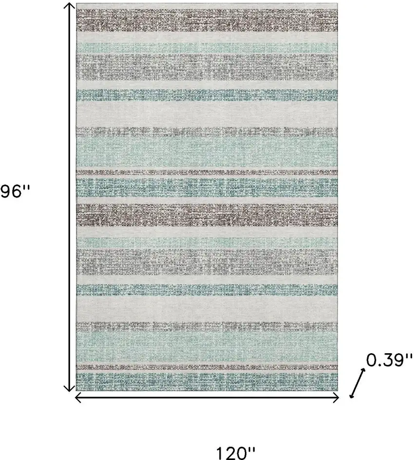 Teal And Gray Striped Washable Area Rug With UV Protection Photo 9