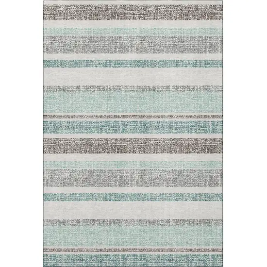 Teal And Gray Striped Washable Area Rug With UV Protection Photo 4
