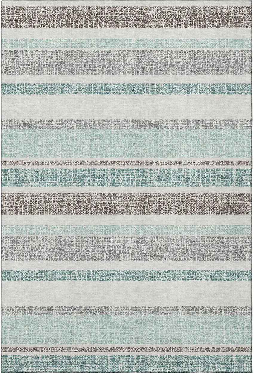 Teal And Gray Striped Washable Area Rug With UV Protection Photo 4