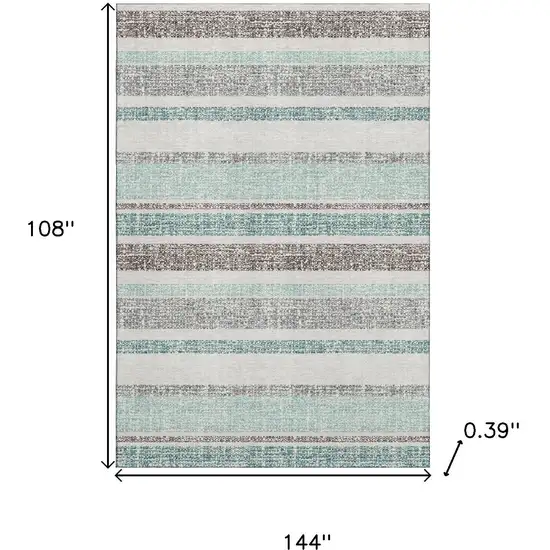 Teal And Gray Striped Washable Area Rug With UV Protection Photo 9