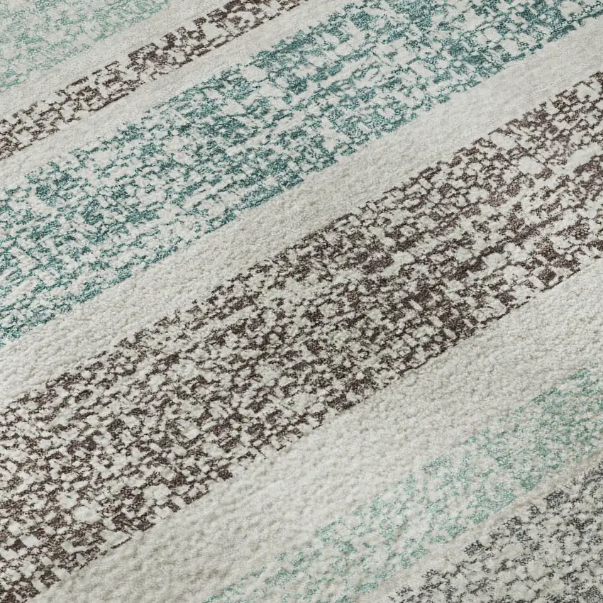 Teal And Gray Striped Washable Area Rug With UV Protection Photo 8