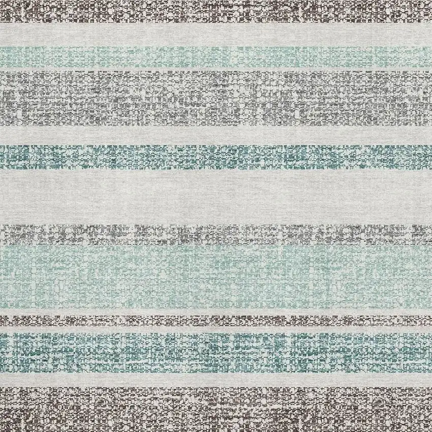 Teal And Gray Striped Washable Area Rug With UV Protection Photo 3