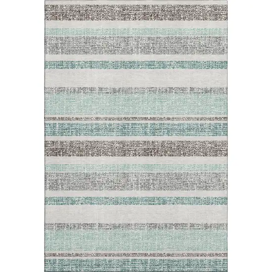 Teal And Gray Striped Washable Area Rug With UV Protection Photo 1