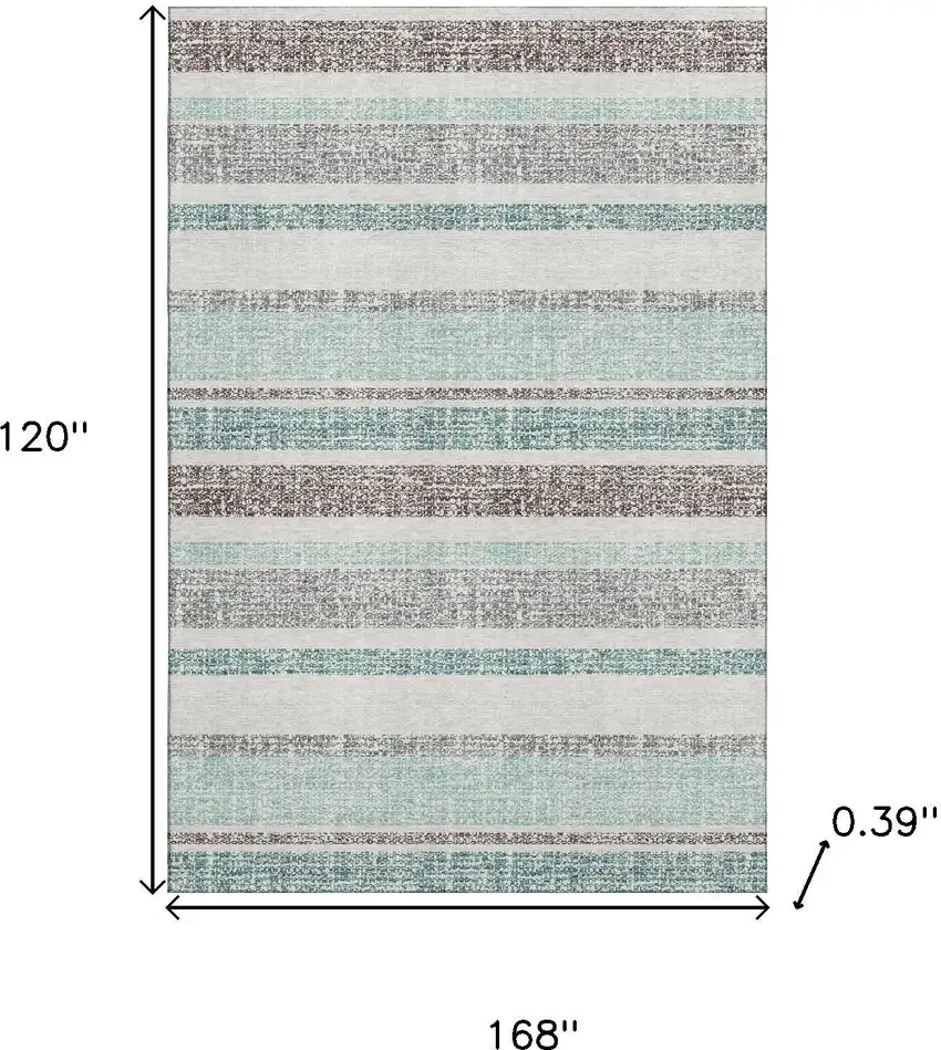 Teal And Gray Striped Washable Area Rug With UV Protection Photo 9