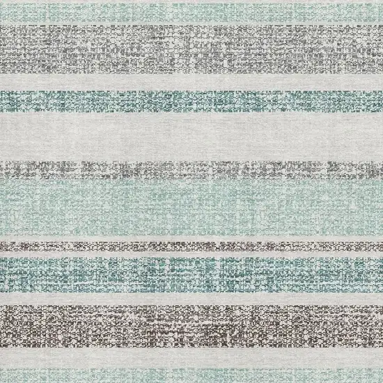 Teal And Gray Striped Washable Area Rug With UV Protection Photo 3