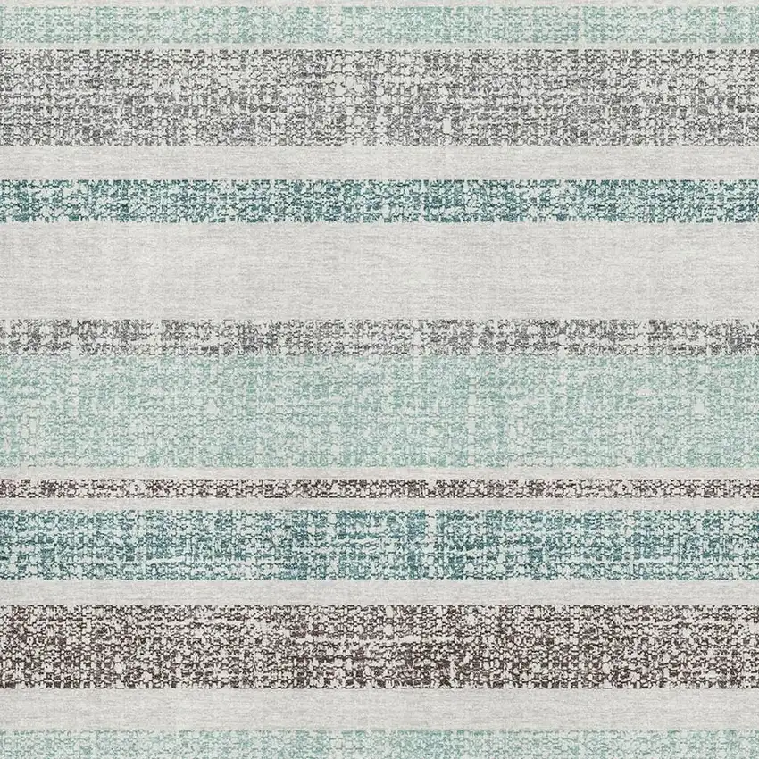 Teal And Gray Striped Washable Area Rug With UV Protection Photo 3