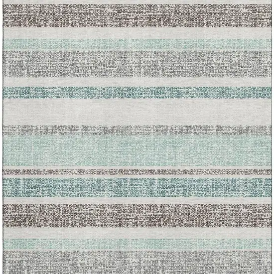 Teal And Gray Striped Washable Area Rug With UV Protection Photo 4