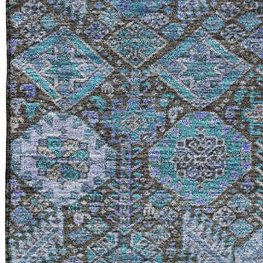 Teal And Gray Tribal Washable Area Rug With UV Protection Photo 3