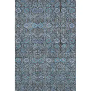Photo of Teal And Gray Tribal Washable Area Rug With UV Protection