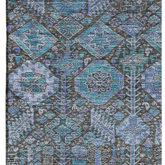 Teal And Gray Tribal Washable Area Rug With UV Protection Photo 4
