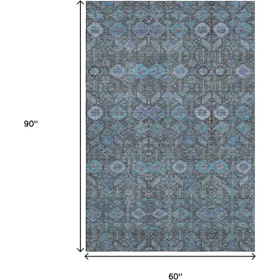 Teal And Gray Tribal Washable Area Rug With UV Protection Photo 3