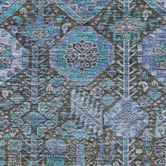 Teal And Gray Tribal Washable Area Rug With UV Protection Photo 3