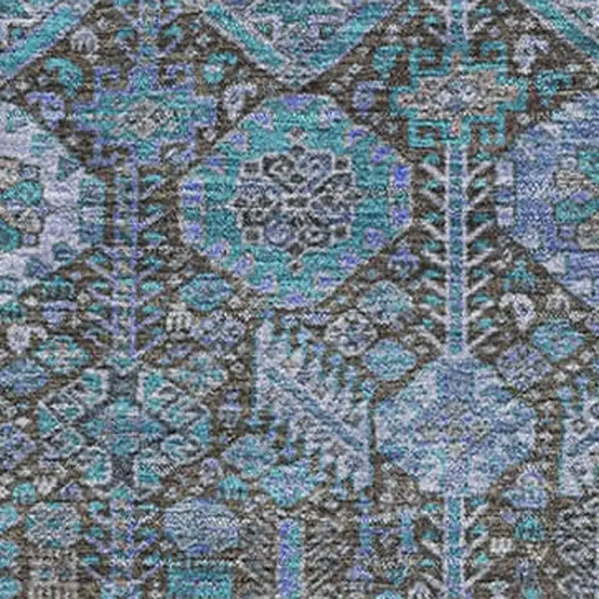 Teal And Gray Tribal Washable Area Rug With UV Protection Photo 3