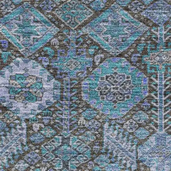 Teal And Gray Tribal Washable Area Rug With UV Protection Photo 3