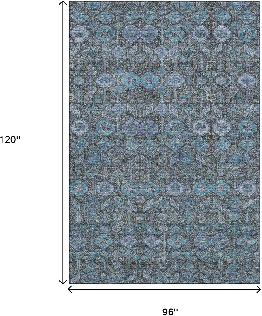 Teal And Gray Tribal Washable Area Rug With UV Protection Photo 3